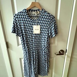 Diane Von Furstenberg Blue Geometric Short Sleeve Dress